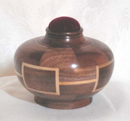 Walnut/Maple, 4" D x 3.25" H, $140.00 -- SOLD -- 